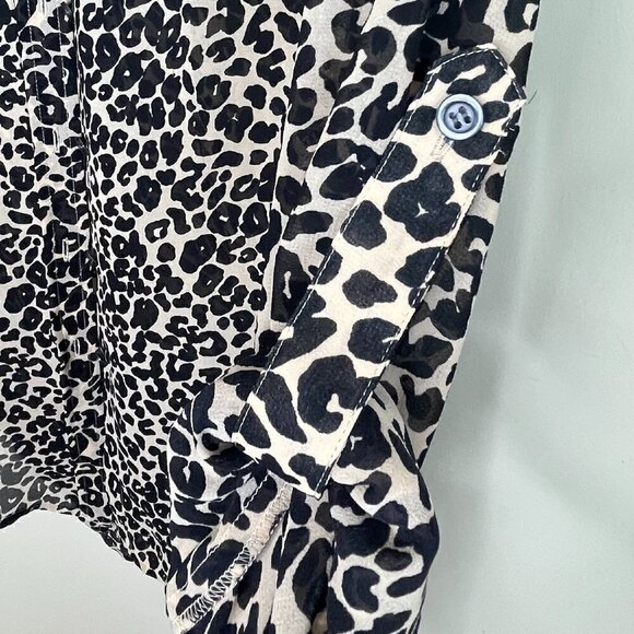 Moda international Sheer leopard long sleeve button down collared blouse - Picture 5 of 7
